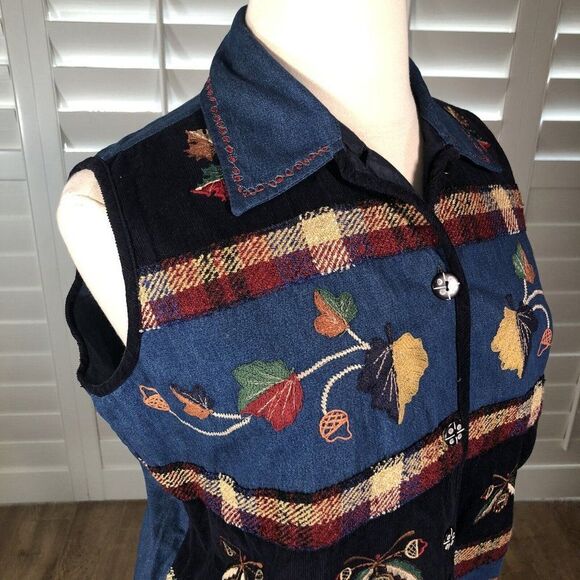 New Direction Plus 3X Blue Chambray Denim Vest Embroidered Harvest Fall Collared - Picture 5 of 12